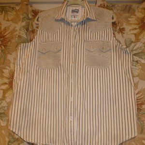 Details Express Button Up Vest w/ Pockets Multi-Striped  Sleeveless Cotton Sz18